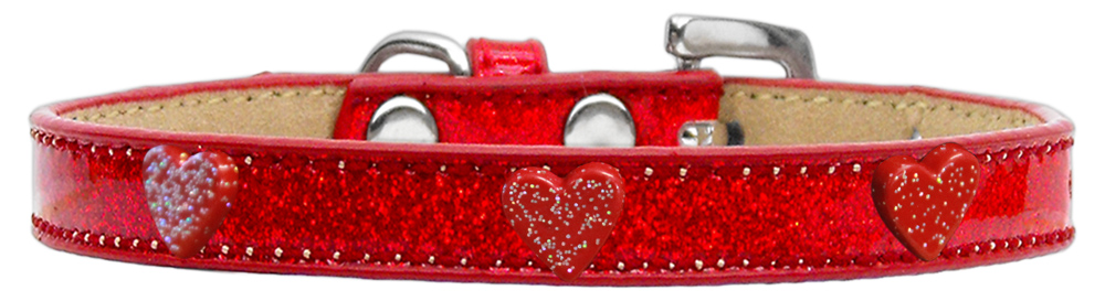 Red Glitter Heart Widget Dog Collar Red Ice Cream Size 14